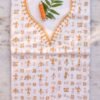 Orange-yellow-and-white--kanthawork-cotton-kurta-fabric by Shilphaat