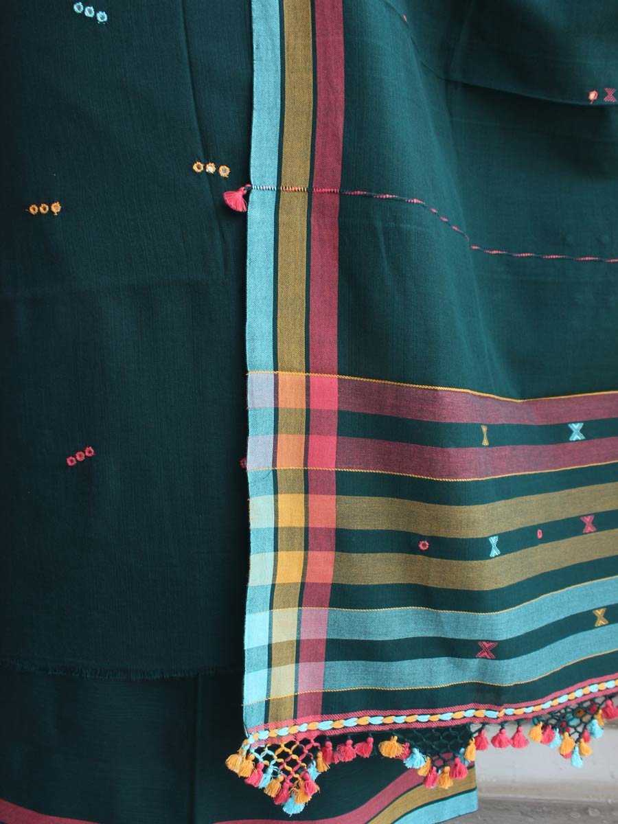 Bottle-Green-Bhujodi-mirrorwork-kala-cotton-Dress-material Bottle-Green-Bhujodi-mirrorwork-kala-cotton-Dress-material