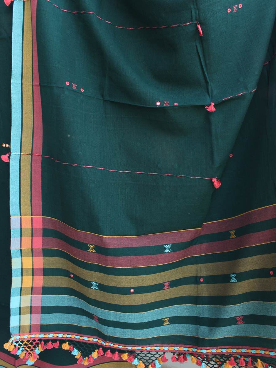 Bottle-green-Bhujodi-mirrorwork-cotton-3pc-ladies-Suit Bottle-green-Bhujodi-mirrorwork-cotton-3pc-ladies-Suit