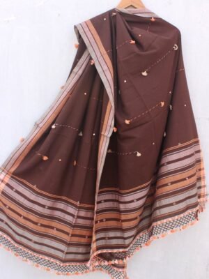 Chocolate-brown-mirrorwork-cotton-Bhujodi-dupatta