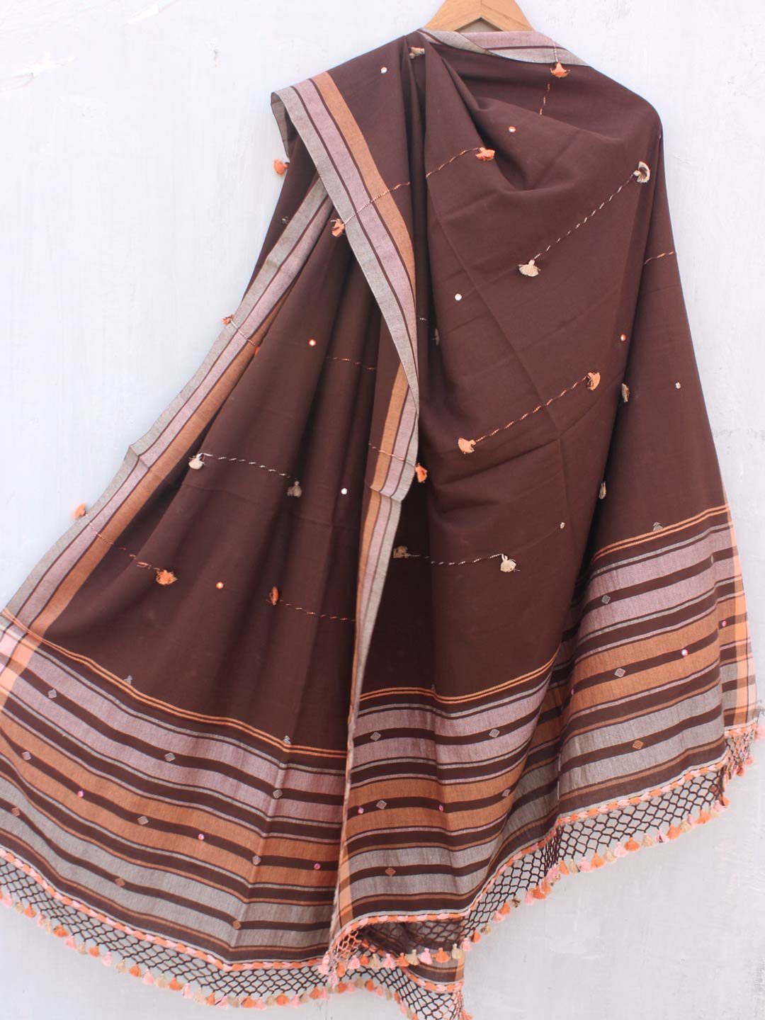 Chocolate-brown-mirrorwork-cotton-Bhujodi-dupatta Chocolate-brown-mirrorwork-cotton-Bhujodi-dupatta