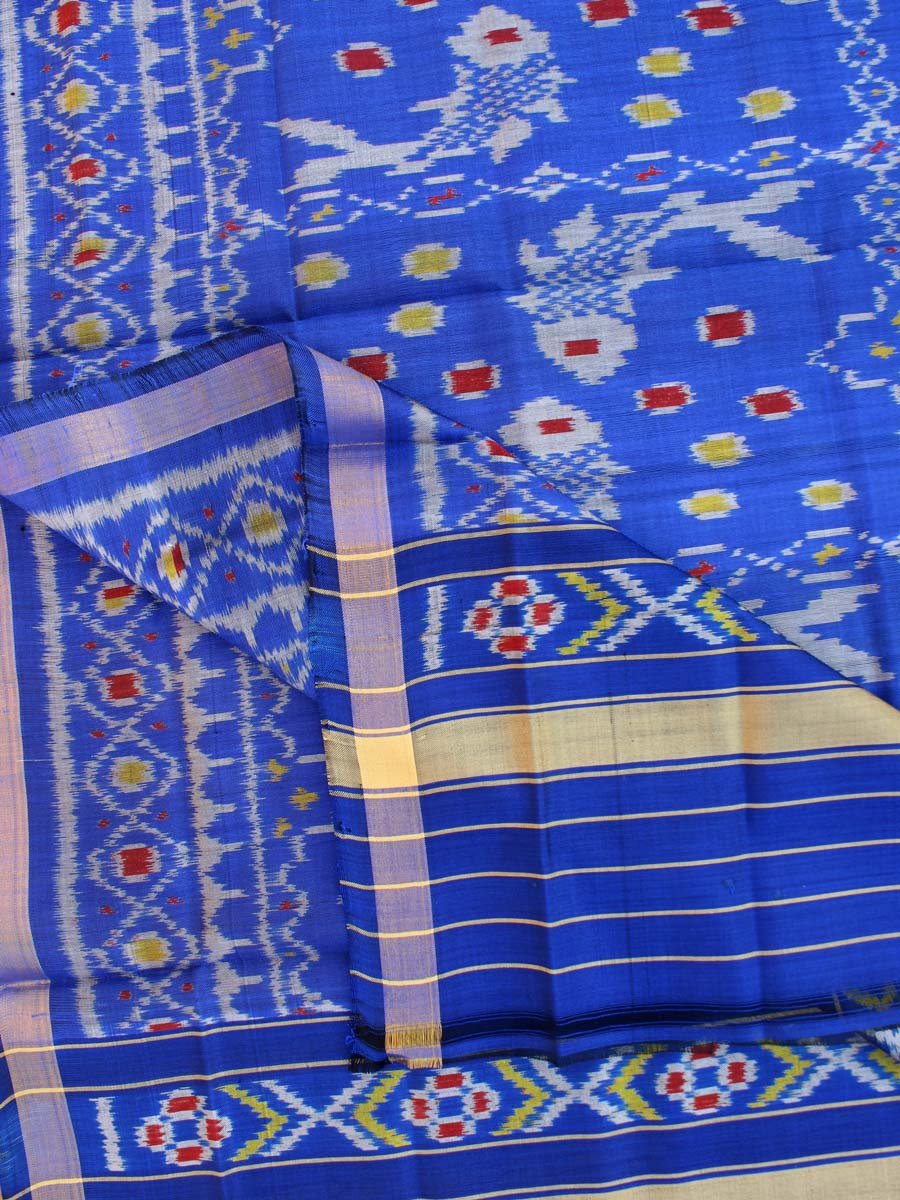 Blue-pure-silk-single-ikat-patan-patola-dupatta Blue-pure-silk-single-ikat-patan-patola-dupatta