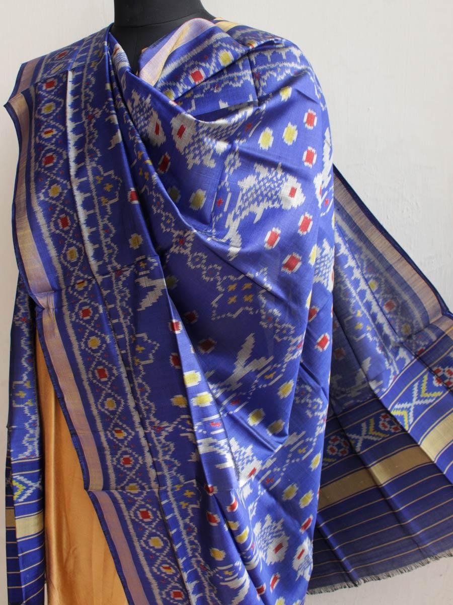 Blue-silk-single-ikat-patan-patola-dupatta Blue-silk-single-ikat-patan-patola-dupatta at Shilphaat.com