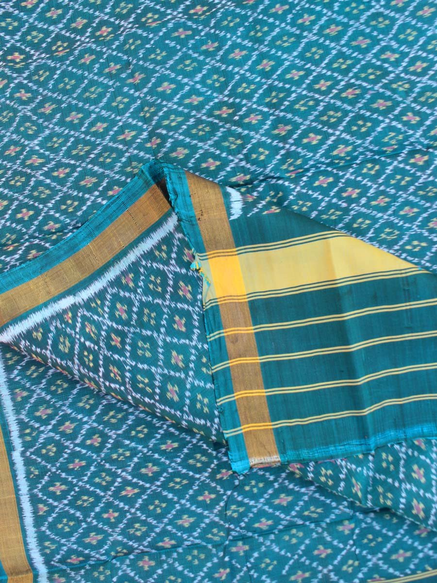 Greenish Blue-pure-silk-single-ikat-patan-patola-dupatta Greenish Blue-pure-silk-single-ikat-patan-patola-dupatta