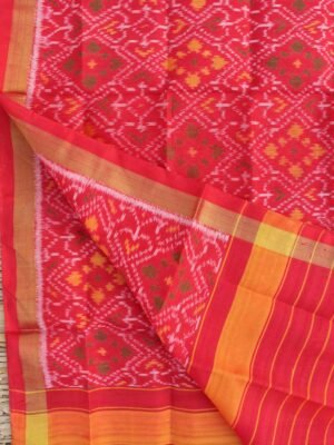 Red-Orange-pure-silk-single-ikat-patan-patola-dupatta