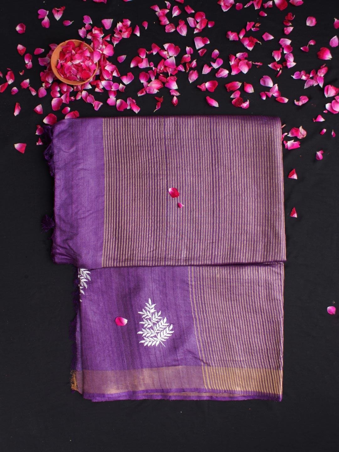 Russian-Violet-and-white-embroidered-desi-kosa-tassar-silk-sari Russian-Violet-and-white-embroidered-desi-kosa-tassar-silk-sari at Shilphaat.com