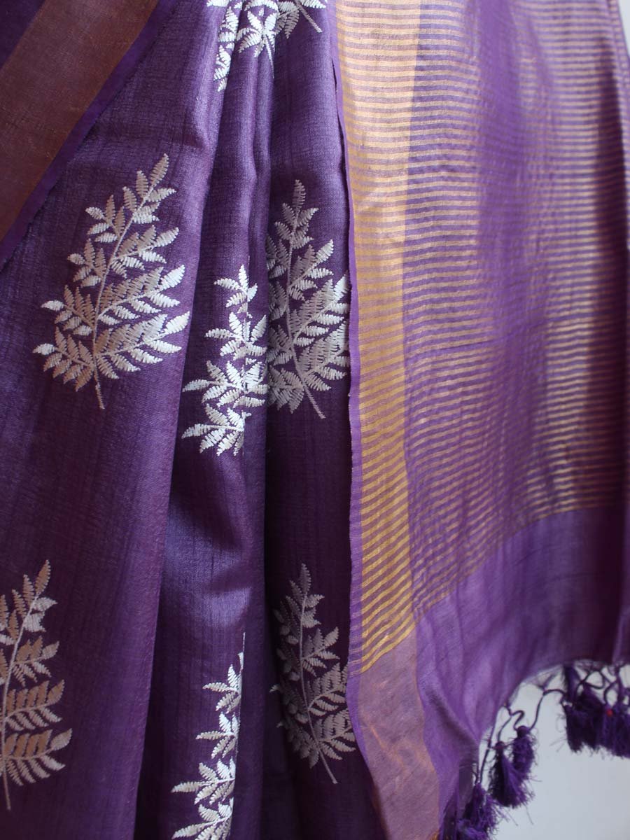 Russian-Violet-and-white-embroidered-desi-tasar-silk-saree Russian-Violet-and-white-embroidered-desi-tasar-silk-saree