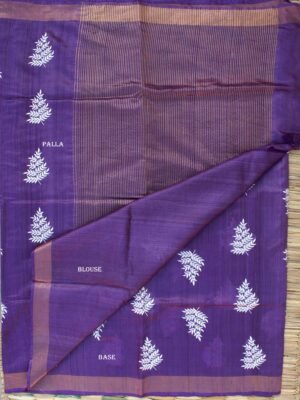 Russian-Violet-and-white-embroidered-pure-desi-tassar-silk-saree