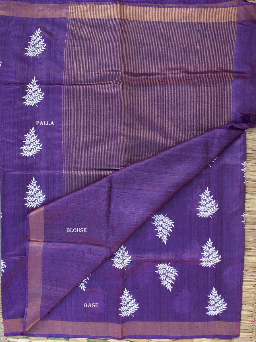 Russian-Violet-and-white-embroidered-pure-desi-tassar-silk-saree Russian-Violet-and-white-embroidered-pure-desi-tassar-silk-saree