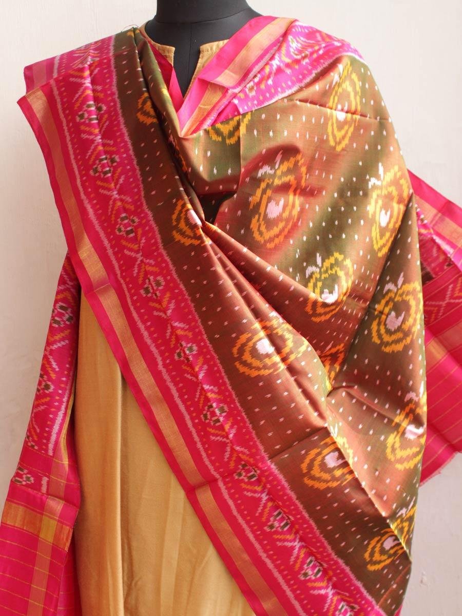 Mehndi-Green-and-Pink-pure-silk--patola-dupatta Mehndi-Green-and-Pink-pure-silk--patola-dupatta at Shilphaat.com