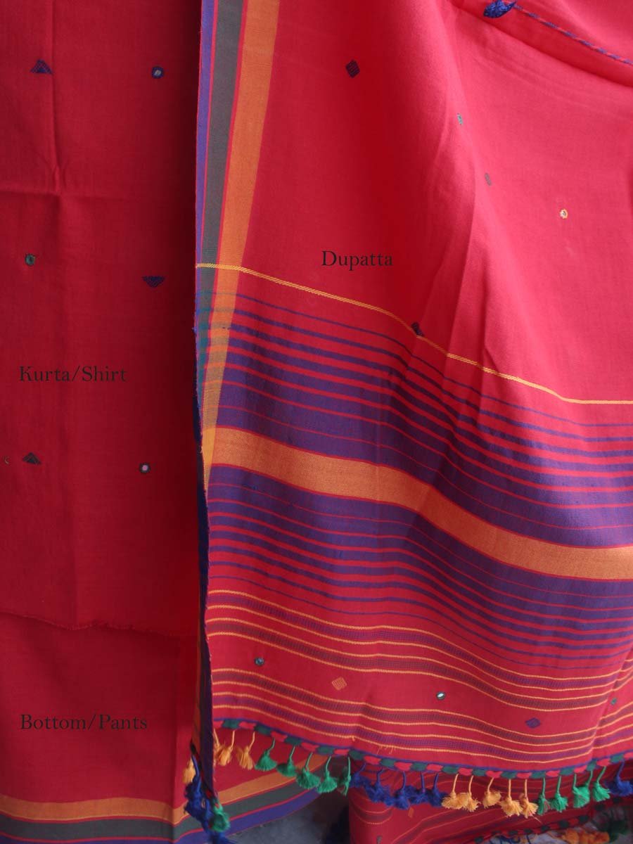 vermillion-red-Bhujodi-mirrorwork-kala-cotton-Dress-material vermillion-red-Bhujodi-mirrorwork-kala-cotton-Dress-material