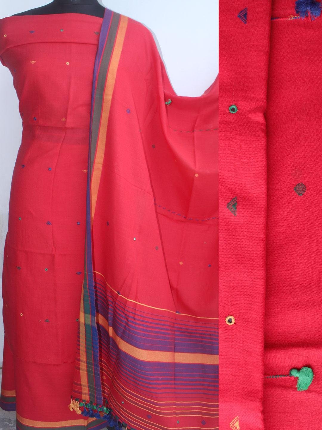 vermillion-red-Bhujodi--mirrorwork-kala-cotton-ladie-Suit vermillion-red-Bhujodi--mirrorwork-kala-cotton-ladie-Suit