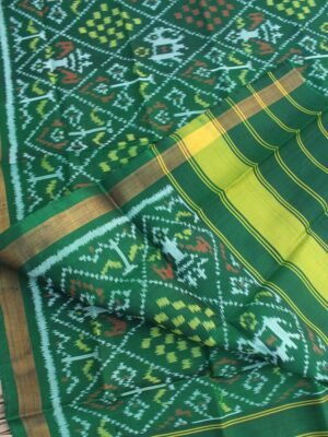 Bottle-Green--Hathi-popat-pure-silk-single-ikat-patan-patola-dupatta