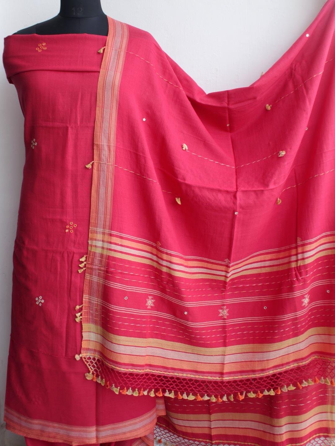 Carrot-Red-Bhujodi--mirrorwork-pure-cotton-dress-material-Shilphaat Carrot-Red-Bhujodi--mirrorwork-pure-cotton-dress-material-Shilphaat