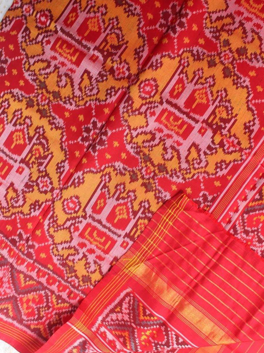 Red-and-Yellow-semi-double-ikat-Patola--silk-dupatta- Red-and-Yellow-semi-double-ikat-Patola--silk-dupatta-