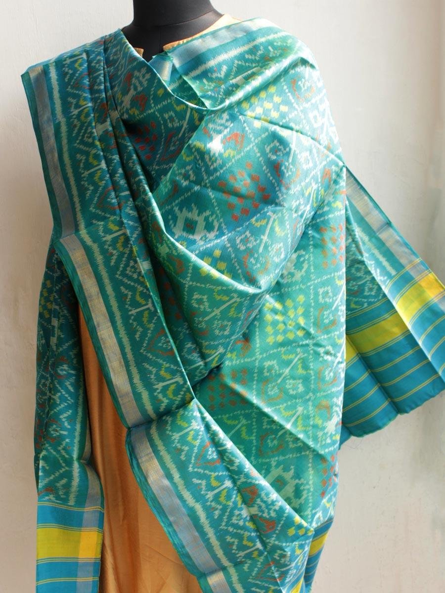 Turquoise-Blue-patola-silk-dupatta Turquoise-Blue-patola-silk-dupatta at Shilphaat.com