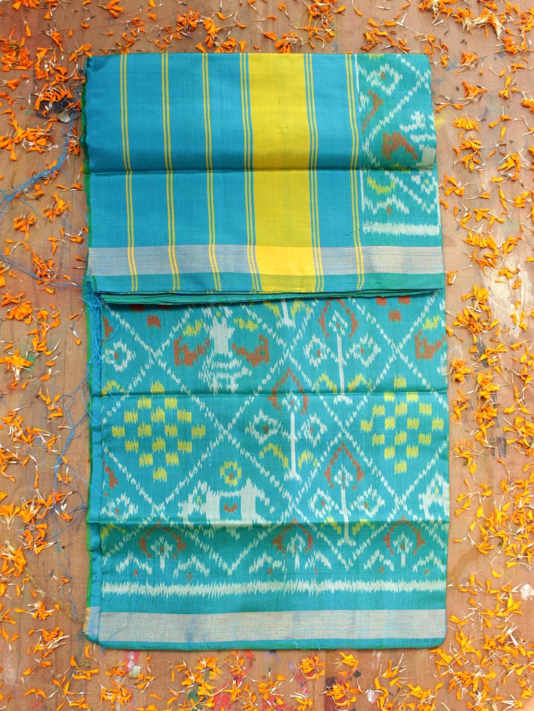 Turquoise-Blue-pure-silk-patola-dupatta-Shilphaat Turquoise-Blue-pure-silk-patola-dupatta-Shilphaat