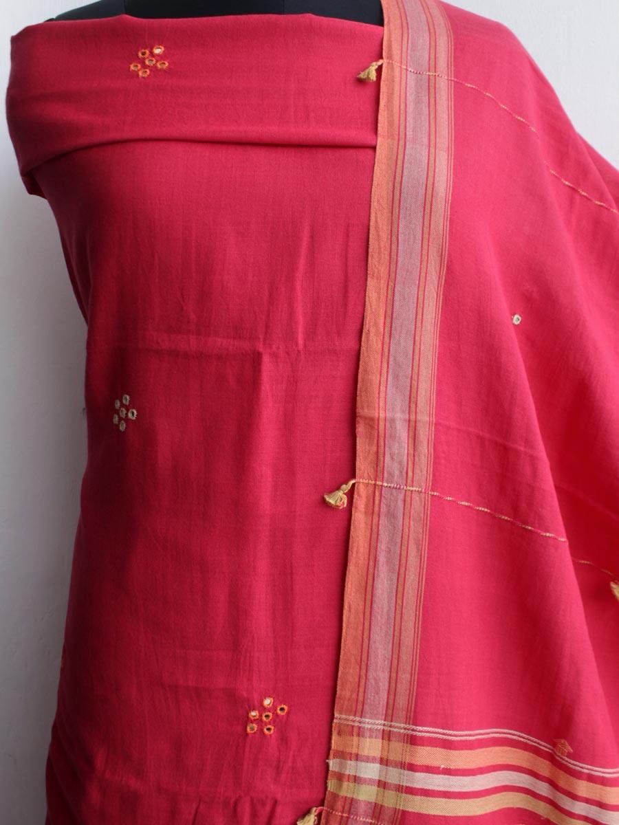 carrot-Red-mirrorwork-cotton-Bhujodi-3pc-ladies-Suit carrot-Red-mirrorwork-cotton-Bhujodi-3pc-ladies-Suit at Shilphaat.com