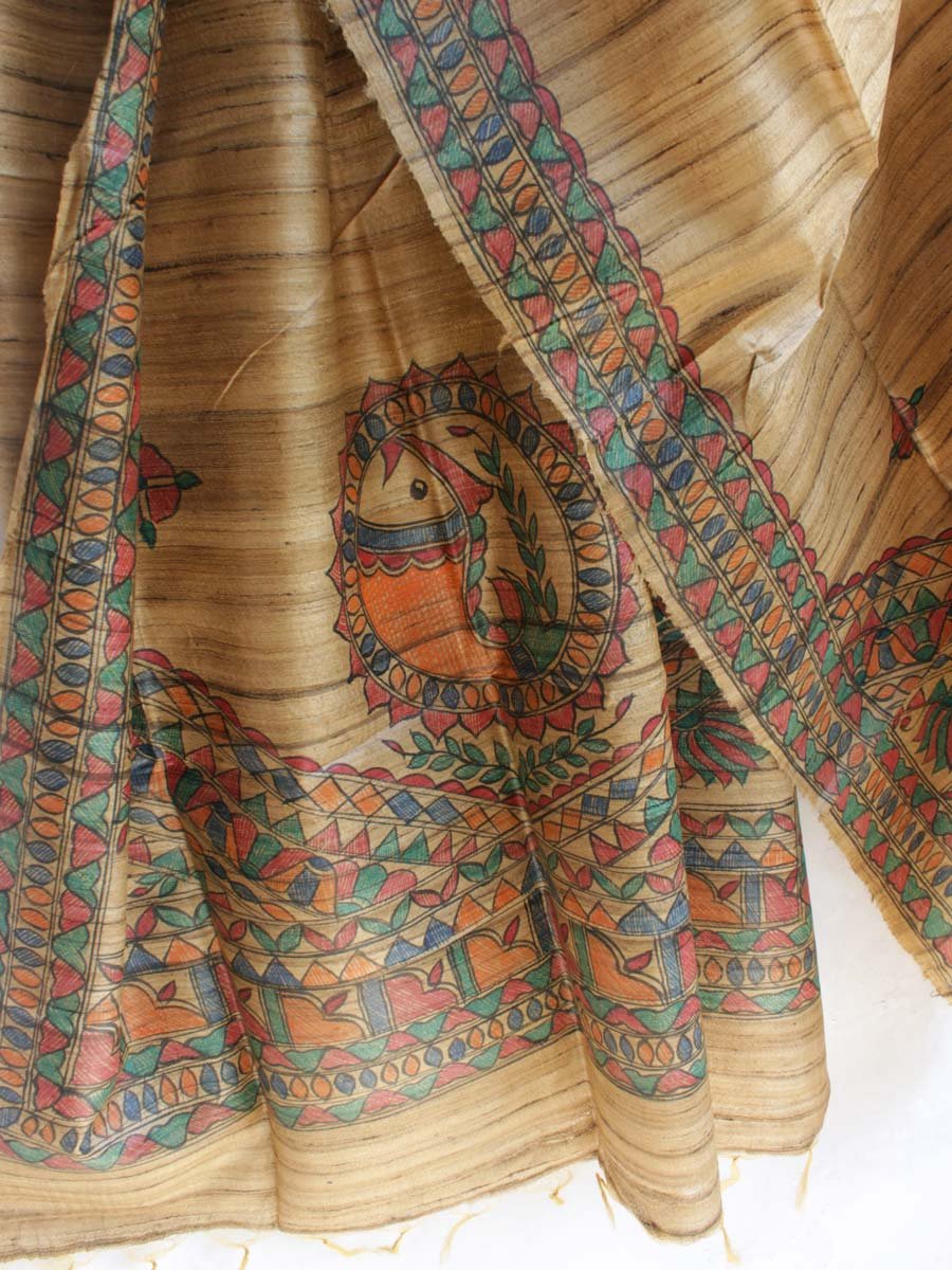 Brown-madhubani-tassar-silk-dupatta Brown-madhubani-tassar-silk-dupatta
