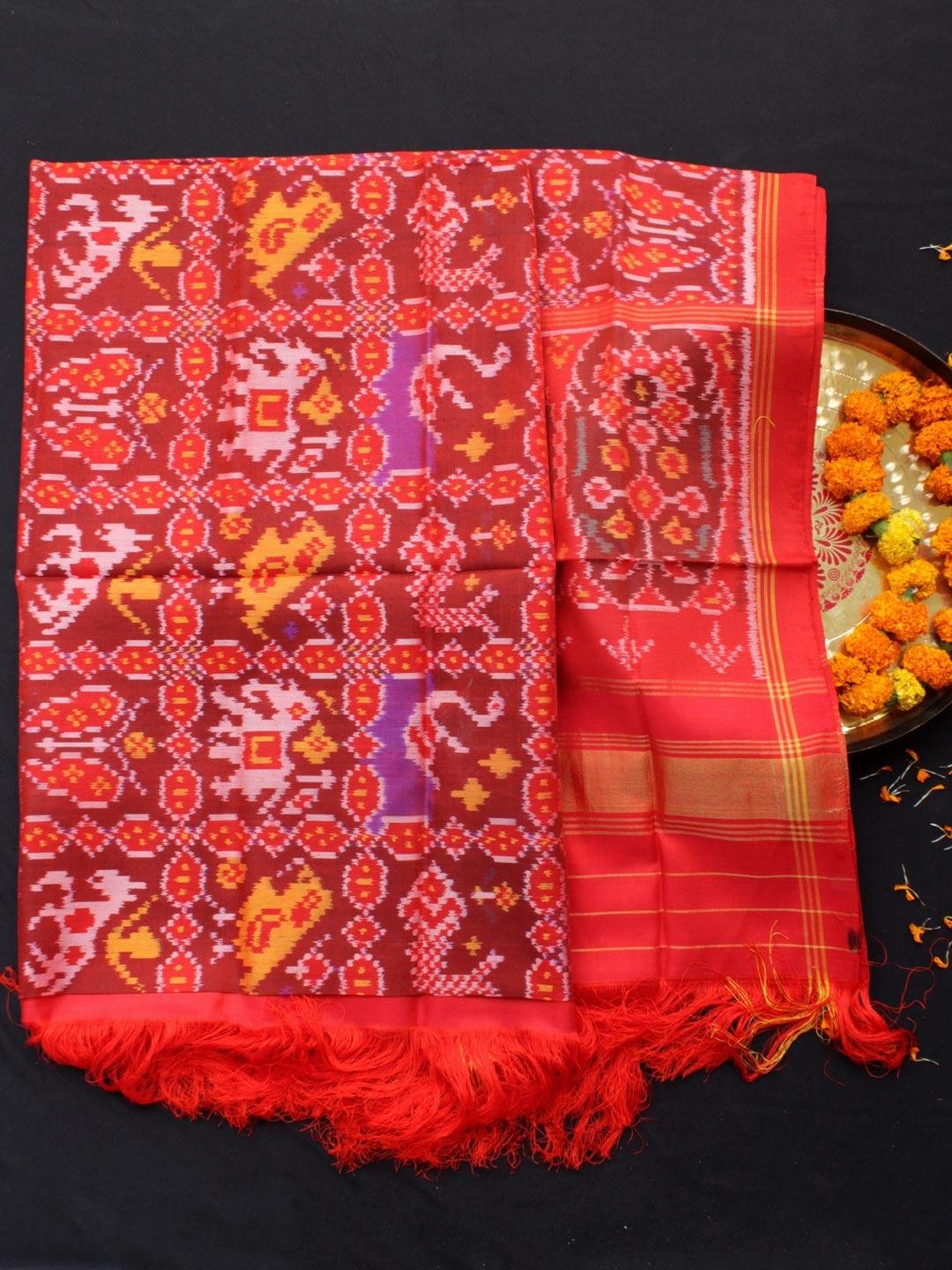 Hathi-Popat-and-swan-Red-double-ikat-Patola-silk-dupatta Hathi-Popat-and-swan-Red-double-ikat-Patola-silk-dupatta at Shilphaat.com