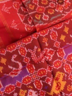 Hathi-Popat-and-swan-Red-semi-double-ikat-Patola-silk-dupatta at Shilphaat.com