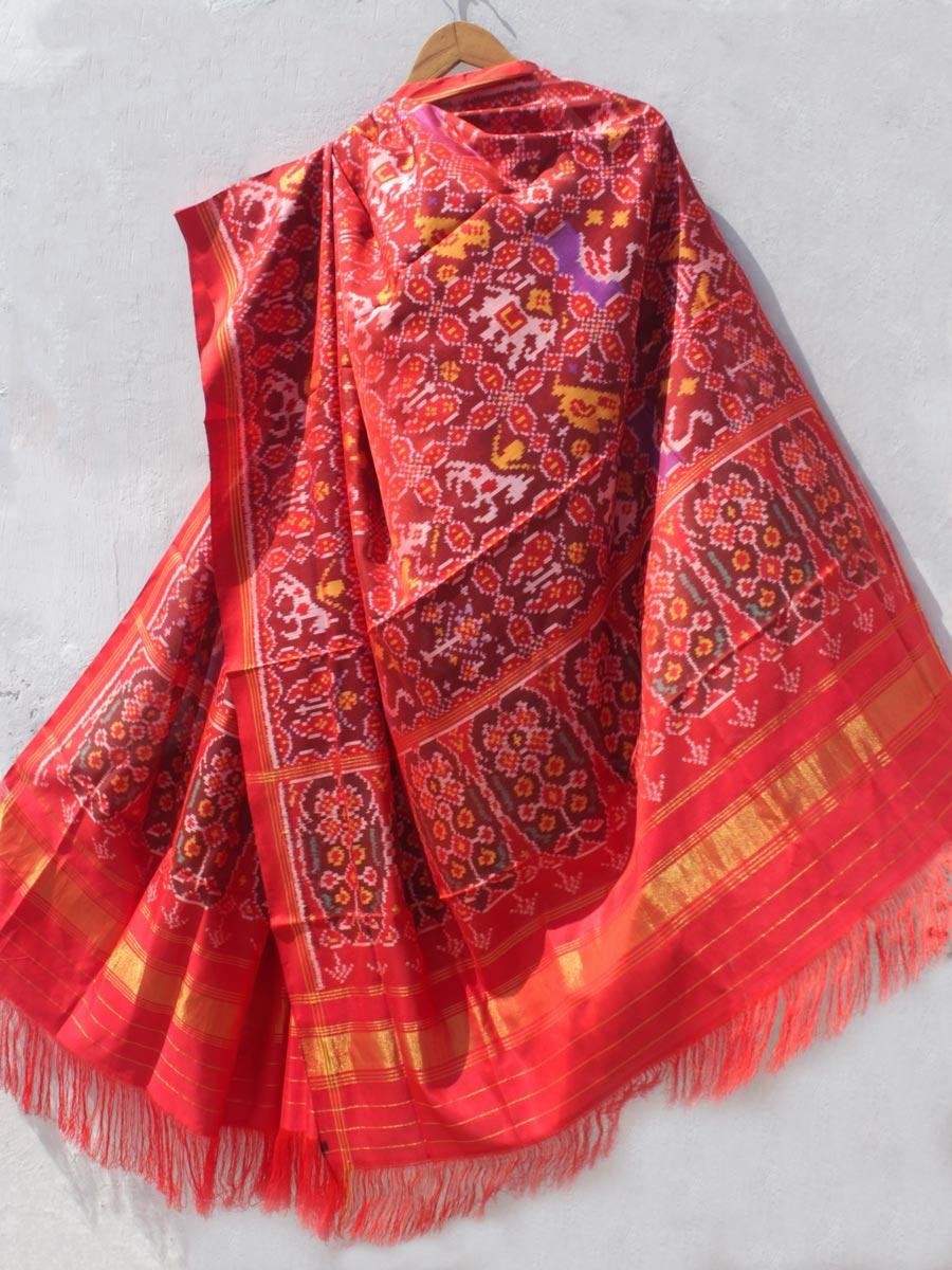Hathi-popat-swan-semi-double-ikat-patan-Patola-pure-silk-dupatta-Shilphaat