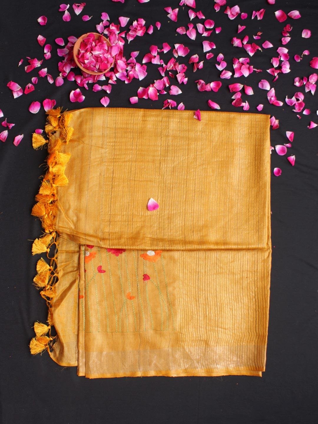 Multicolour-embroidered-Yellow-desi-bhagalpuri-silk-saree Multicolour-embroidered-Yellow-desi-bhagalpuri-silk-saree at Shilphaat.com