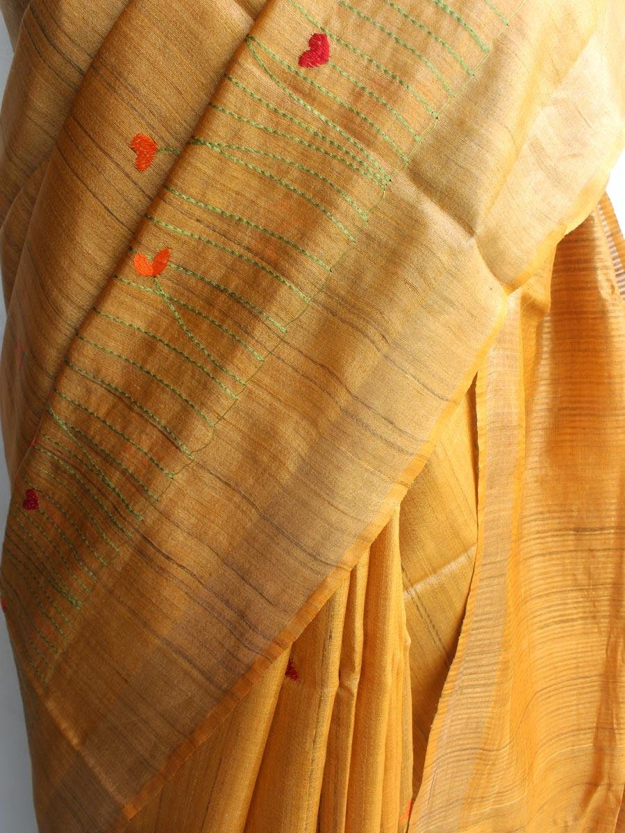 Multicolour-embroidered-Yellow-desi-kosa-silk-saree Shilphaat Multicolour-embroidered-Yellow-desi-kosa-silk-saree Shilphaat