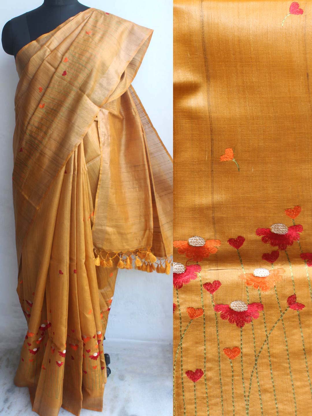 Multicolour-embroidered-Yellow-desi-tussar-silk-saree Multicolour-embroidered-Yellow-desi-tussar-silk-saree