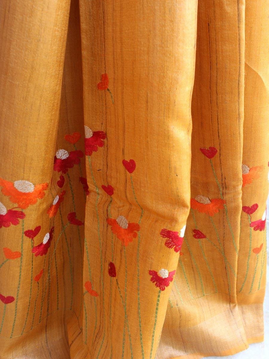 Multicolour-embroidered-Yellow--kosa-silk-sari Multicolour-embroidered-Yellow--kosa-silk-sari
