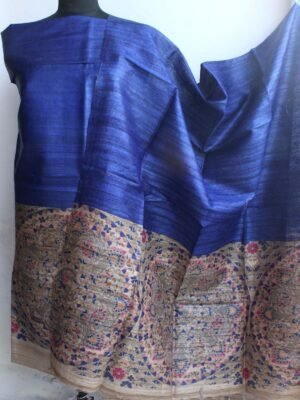 Royal-blue-madhubani-tussar-silk-kurta-dupatta-set