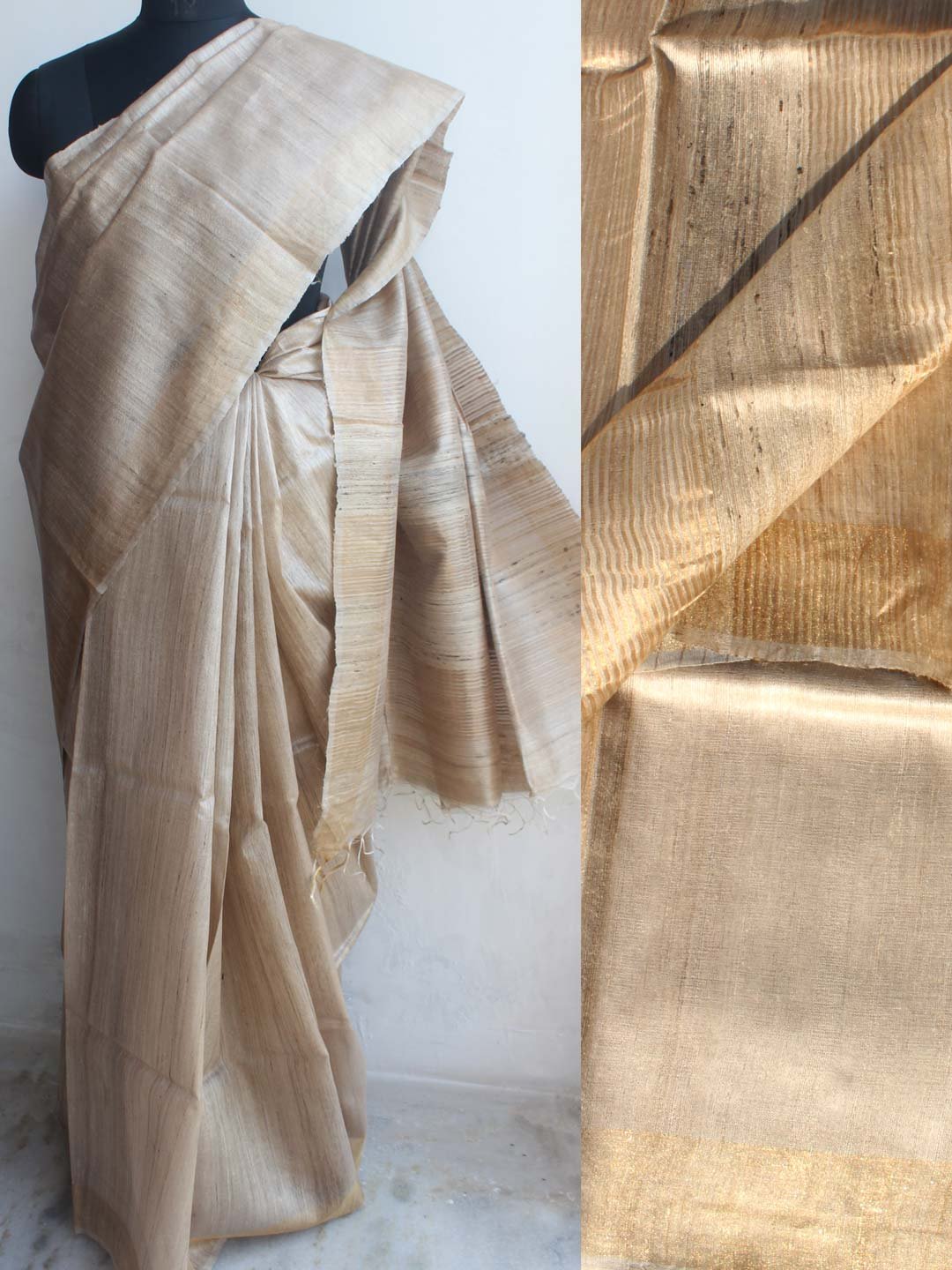 Zariwork-Undyed-Desi-tassar-silk-Sari Zariwork-Undyed-Desi-tassar-silk-Sari