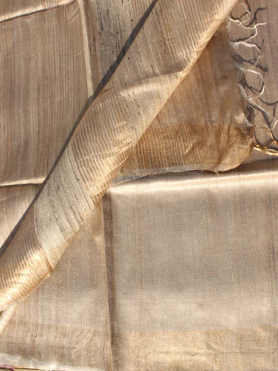 Zariwork-Undyed-pure-Desi-tussar-silk-Sari Zariwork-Undyed-pure-Desi-tussar-silk-Sari