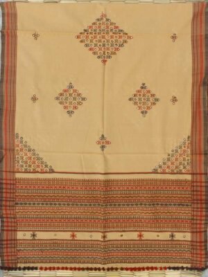 Fawn-brown-handwoven-Mirrorwork-Bhujodi-Shawl