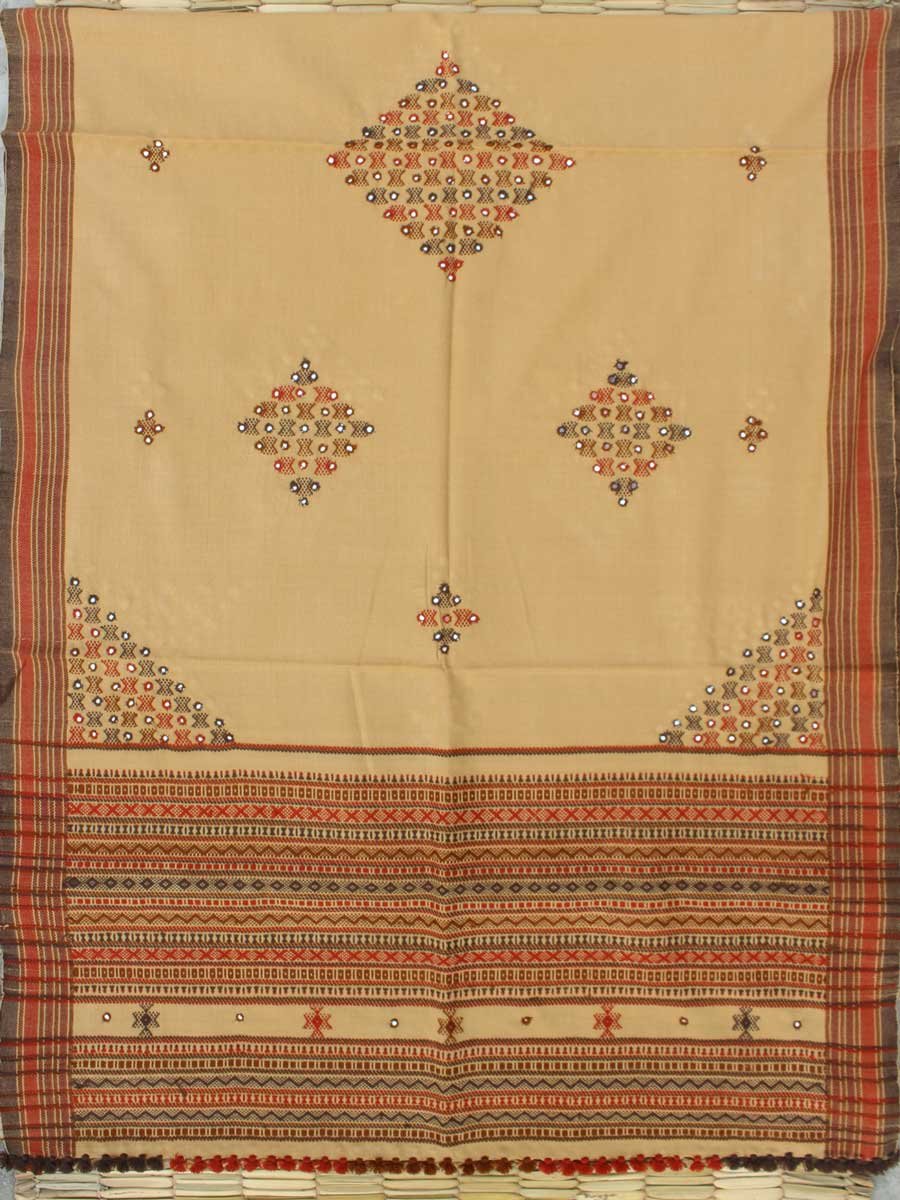 Fawn-brown-handwoven-Mirrorwork-Bhujodi-Shawl Fawn-brown-handwoven-Mirrorwork-Bhujodi-Shawl