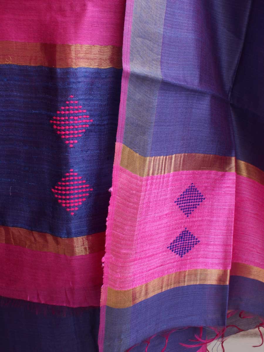 Fushia-Pink-and-Dark-Blue-Dupion-Silk-3pc-ladies-suit