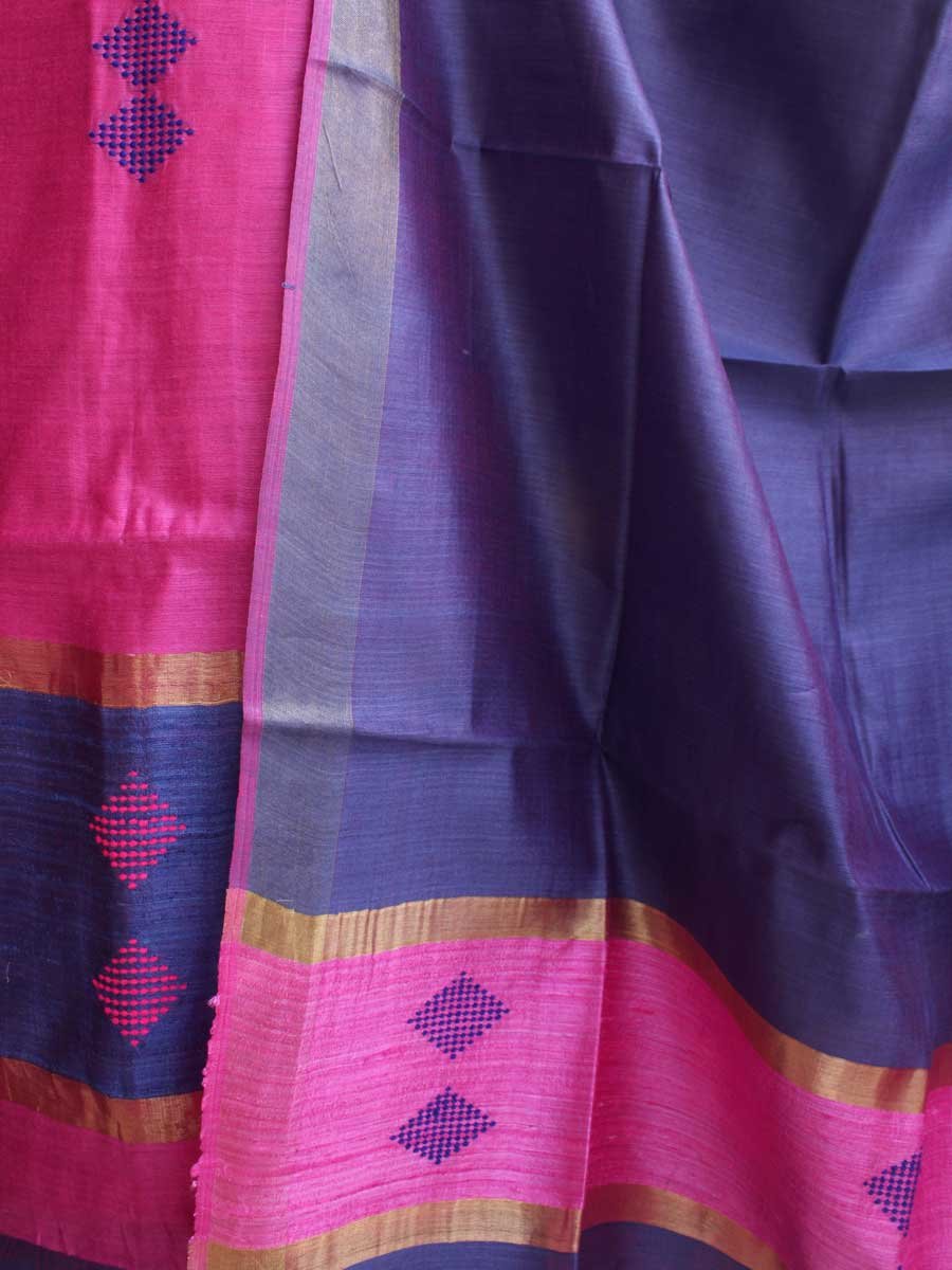 Fushia-Pink-and-Dark-Blue-Dupion-Silk-ladies-suit