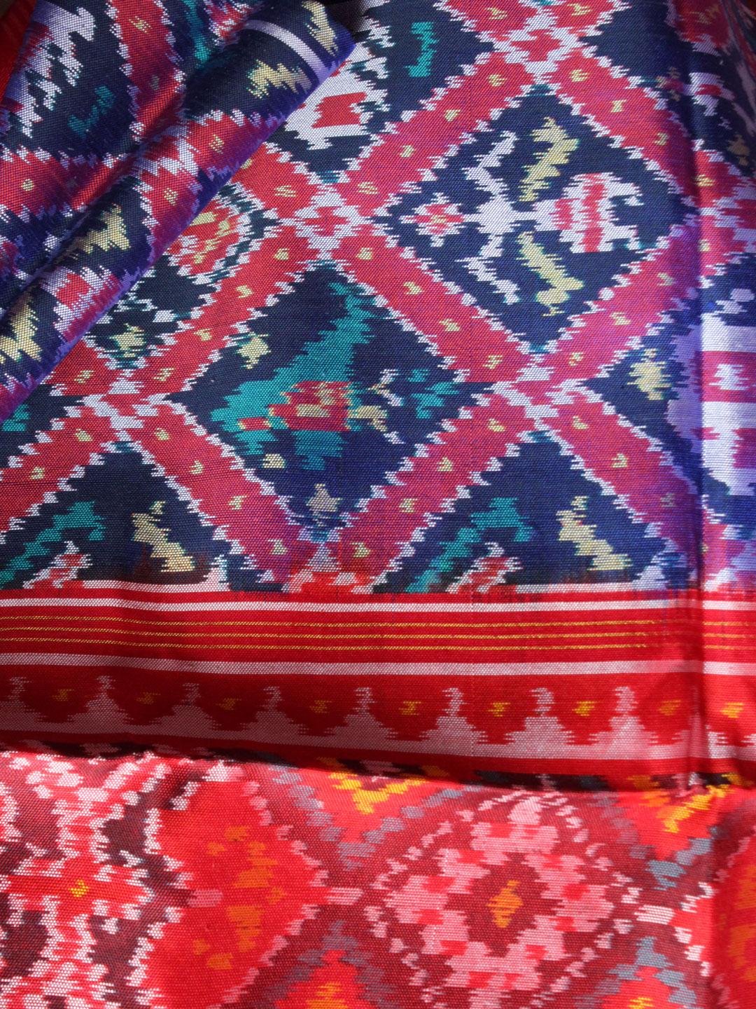 Hathi-Popat-Blue-and-Red-semi-double-ikat-Patola-silk-dupatta Hathi-Popat-Blue-and-Red-semi-double-ikat-Patola-silk-dupatta