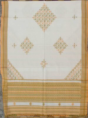 Off-white-and-Yellow-handwoven-Mirrorwork-Bhujodi-Shawl