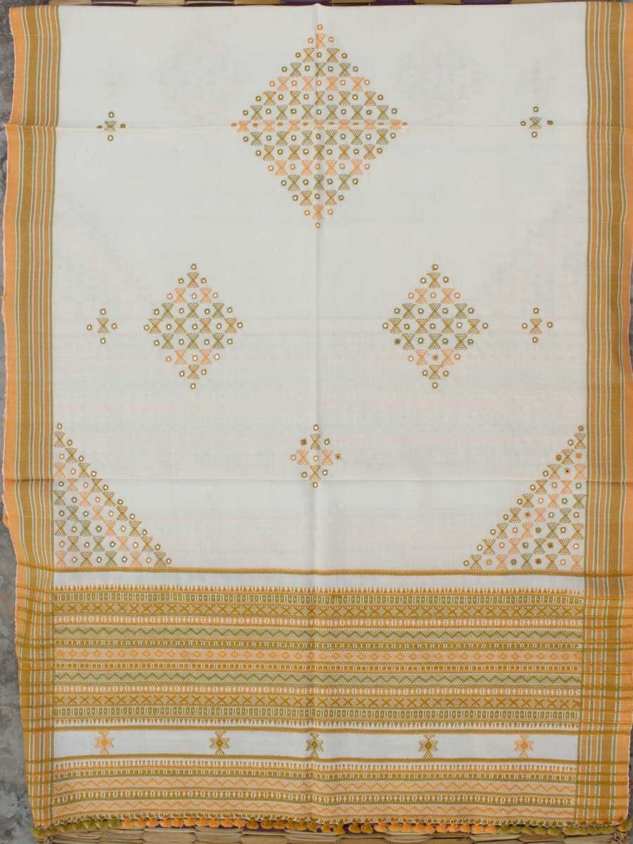 Off-white-and-Yellow-handwoven-Mirrorwork-Bhujodi-Shawl Off-white-and-Yellow-handwoven-Mirrorwork-Bhujodi-Shawl