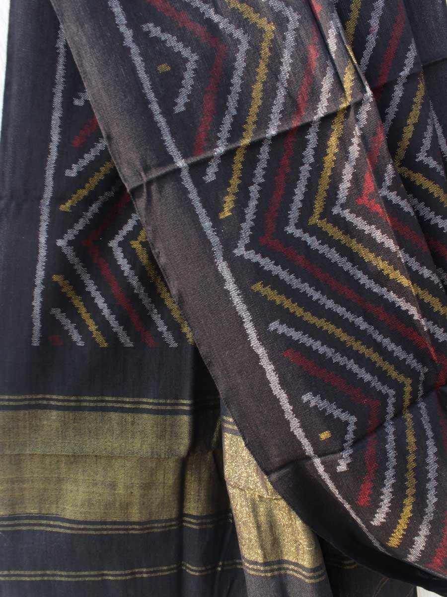 Black-zig-zag-handwoven-patan-patola-pure-wool-shawl Black-zig-zag-handwoven-patan-patola-pure-wool-shawl Shilphaat
