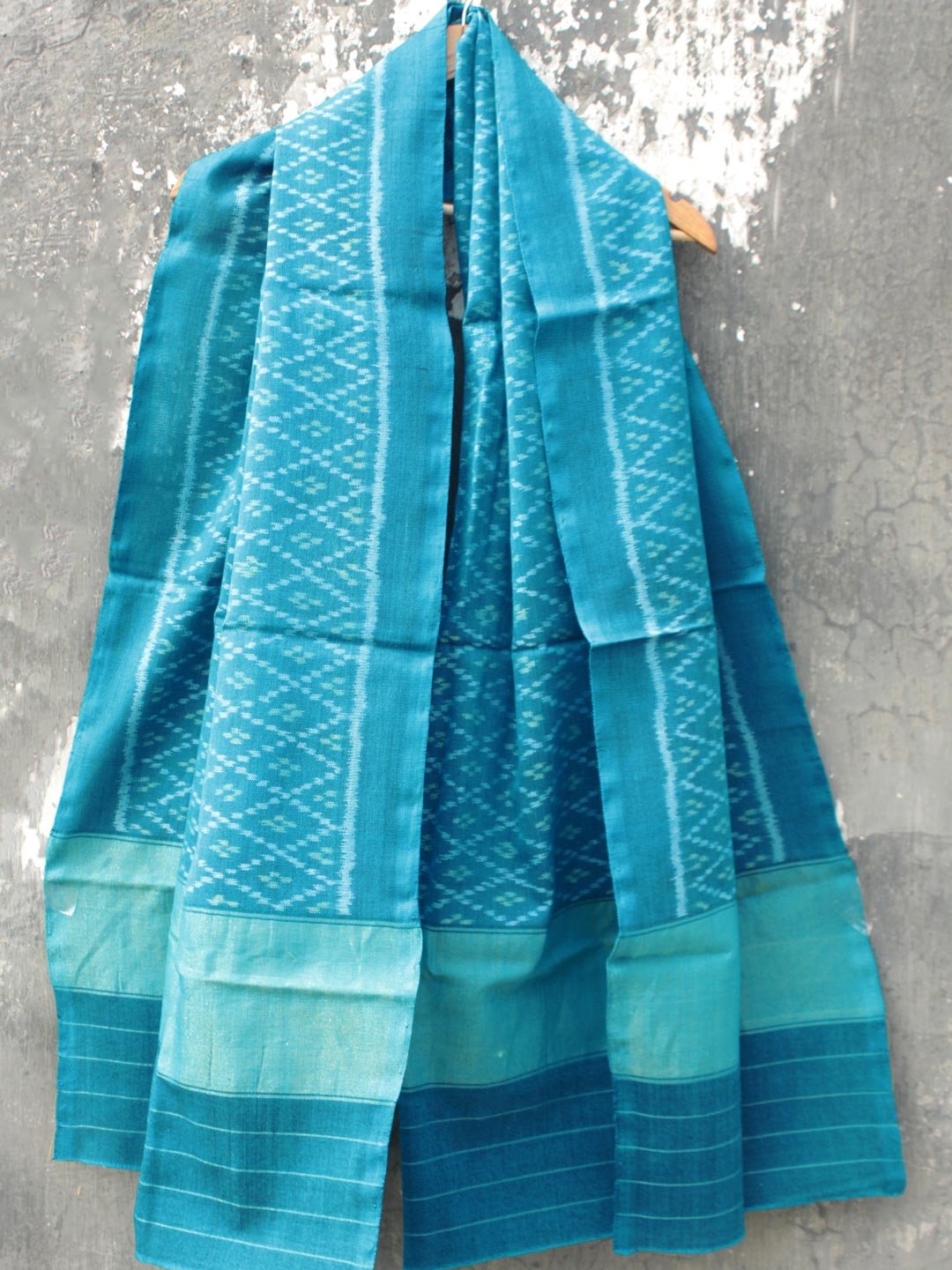 Cyan-Blue-patan-patola-woolen-shawl-Shilphaat Cyan-Blue-patan-patola-woolen-shawl-Shilphaat