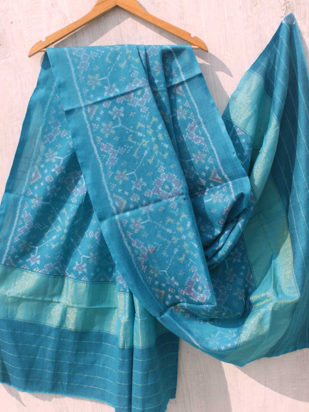 Greenish-Blue-patan-patola-woolen-shawl-Shilphaat Greenish-Blue-patan-patola-woolen-shawl-Shilphaat