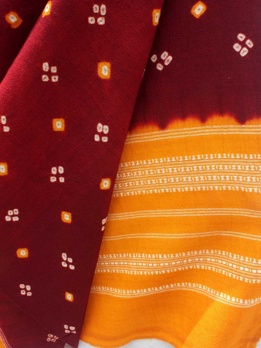 Maroon-and-Yellow-Bandhani-pure-wool-shawl Maroon-and-Yellow-Bandhani-pure-wool-shawl