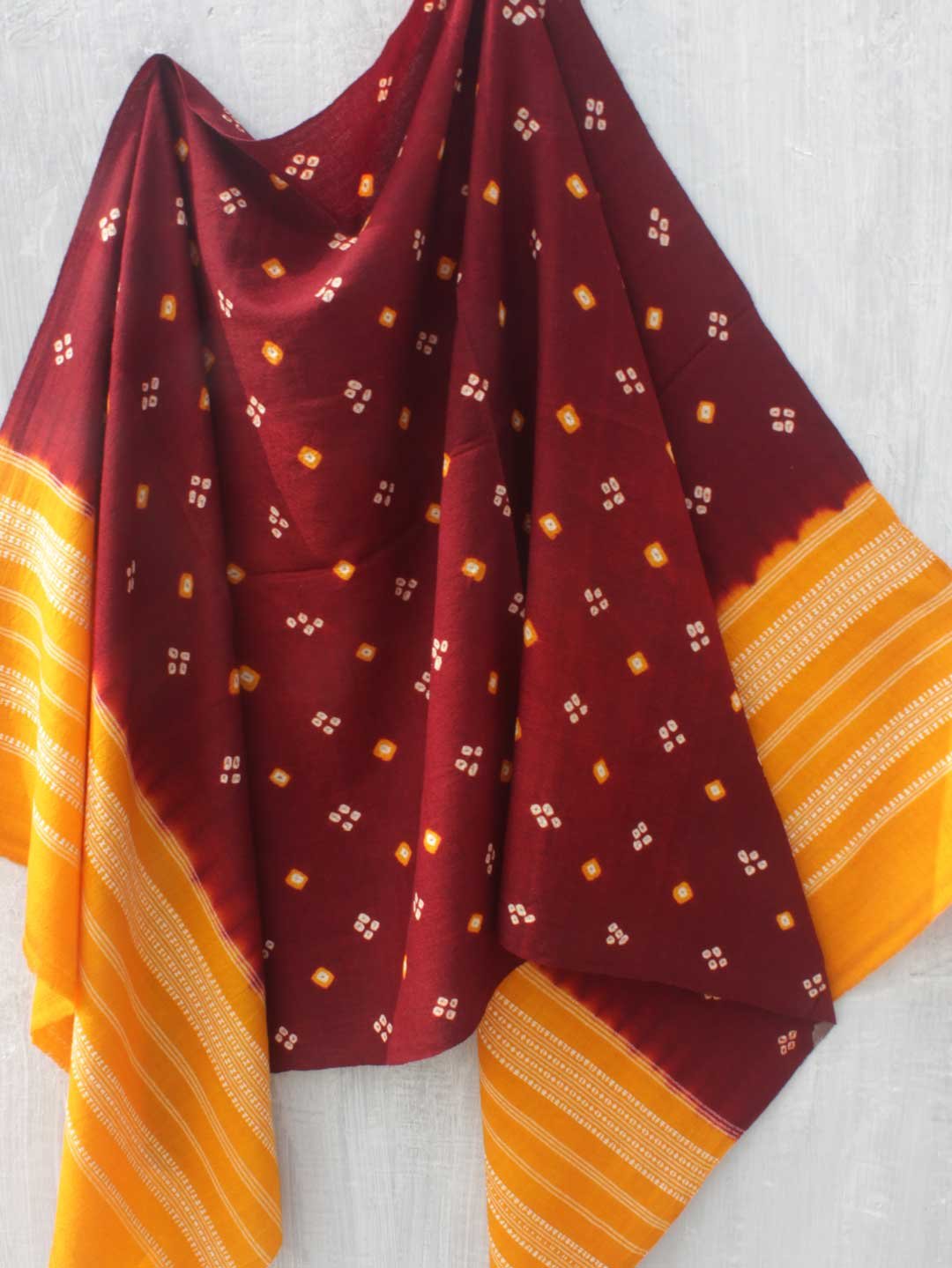 Maroon-and-Yellow-Bandhej-pure-wool-shawl Maroon-and-Yellow-Bandhej-pure-wool-shawl Shilphaat
