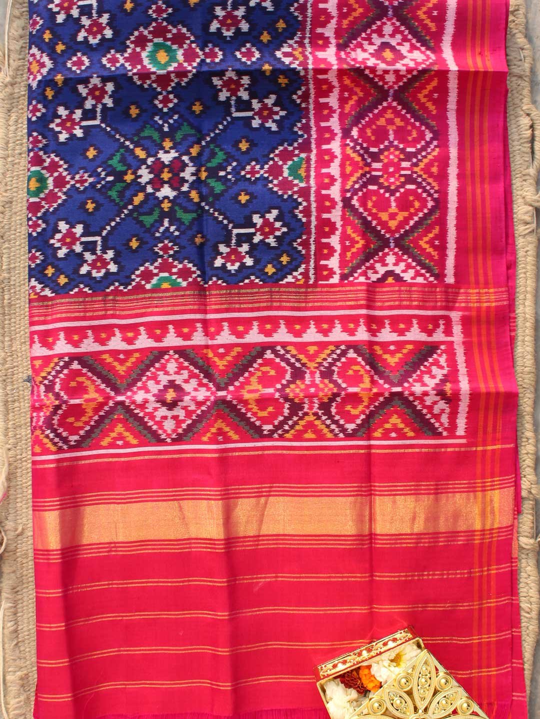 Dark-Blue-and-Red-Pink-semi-double-patola-silk-dupatta Dark-Blue-and-Red-Pink-semi-double-patola-silk-dupatta