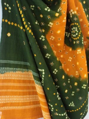 Green-and-Yellow-Bandhej-mirrorwork-wool-scarf