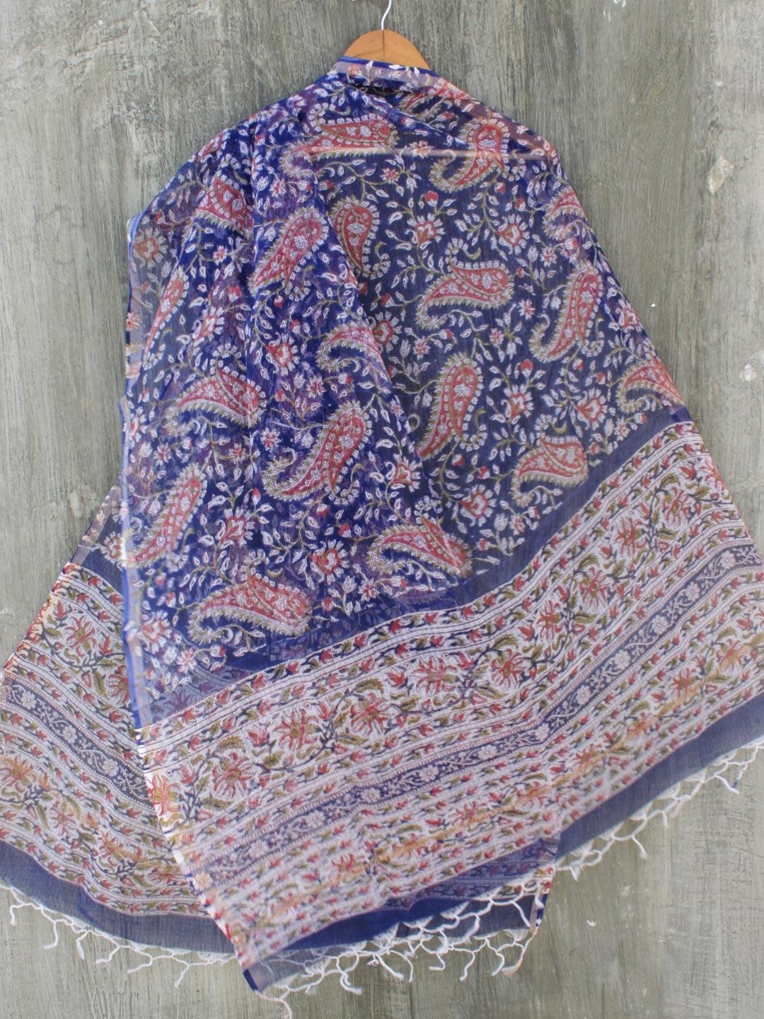 Blue-and-red-Paisley-Block-printed-kota-cotton-dupatta-Shilphaat Blue-and-red-Paisley-Block-printed-kota-cotton-dupatta-Shilphaat