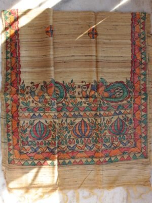 Golden-Brown-madhubani-handpainted-bhagalpuri-silk-dupatta