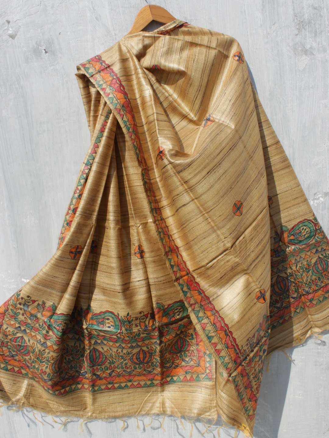 Golden-Brown-madhubani-tasar-silk-dupatta Golden-Brown-madhubani-tasar-silk-dupatta Shilphaat